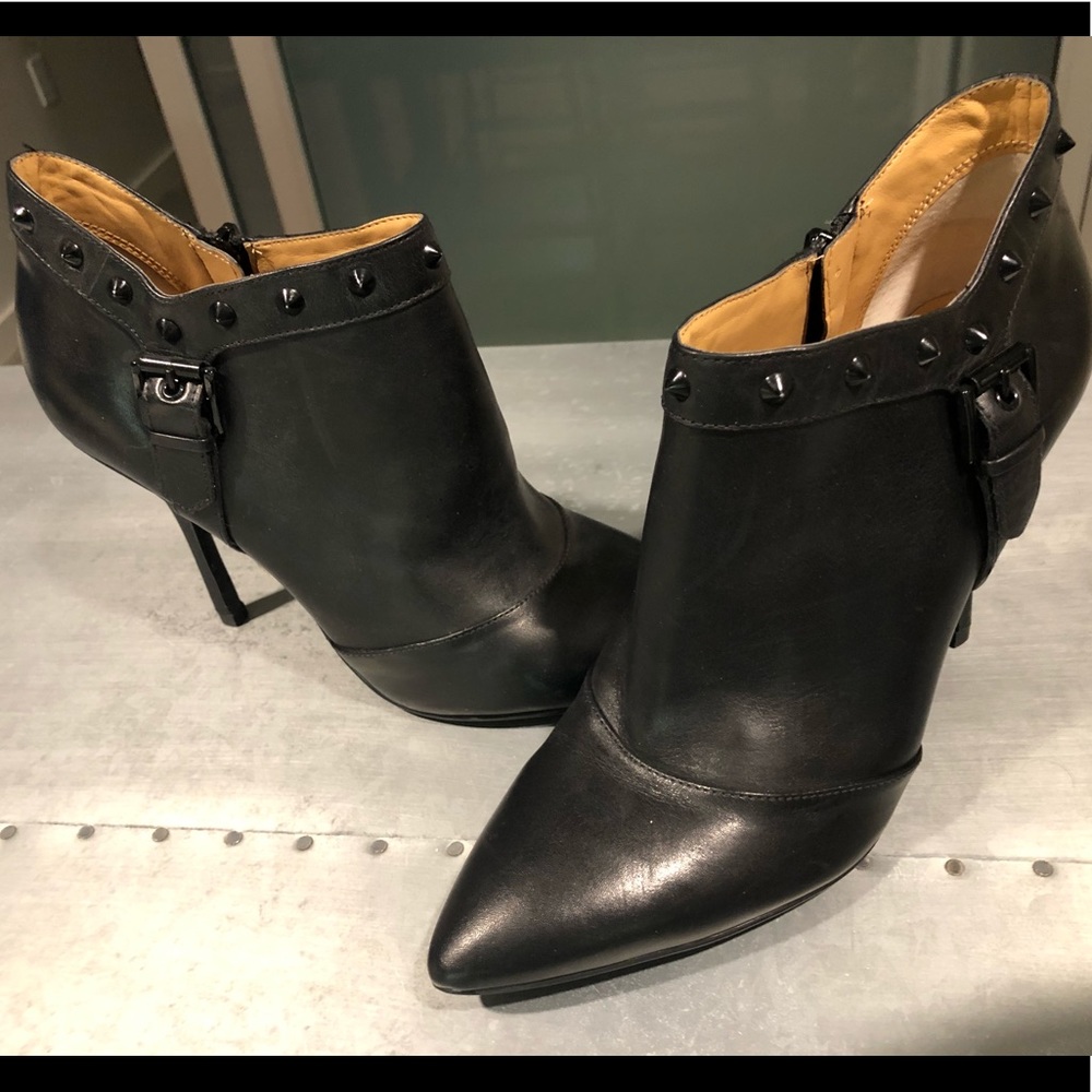 Studded Black Leather Ankle Bootie